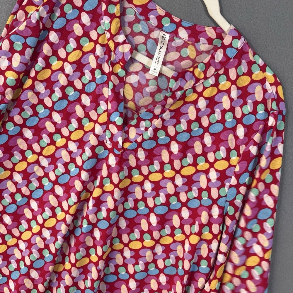 Dear Scarlett Tunic Blouse Women Sz XL Multicolor Geometric Roll‎ Tab Stretch